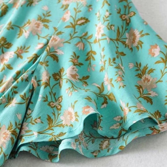 Boho Floral Gypsy Print Dress Mint Ruffle Frill - Picture 8 of 9